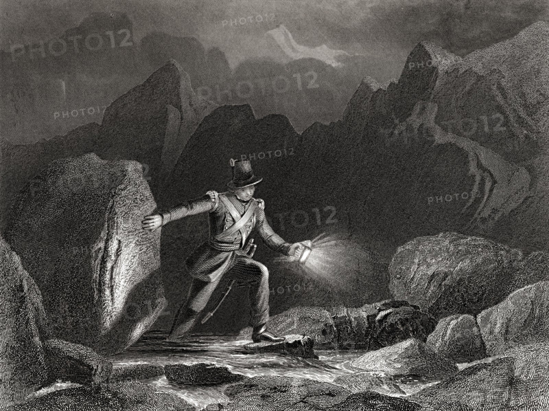 American engineer conveying despatches.   From a 19th century print.