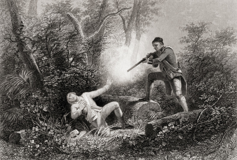The Fratricide at Wyoming.  From a 19th century print engraved by J C Armytage after H Warren.
