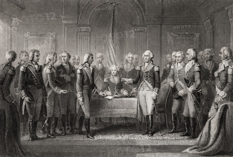 Interview of Howes messenger with Washington 1776.  From a 19th century print engraved by Joseph Stancliffe after M A Wageman.