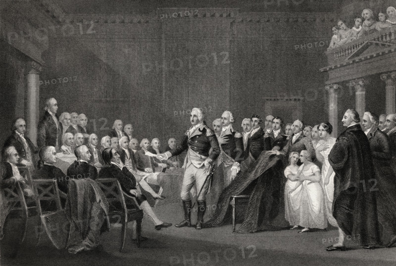 Washington resigning his commission at Annapolis 23 December 1783.  George Washington