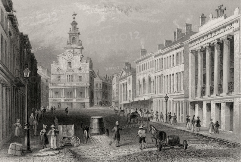 State Street Boston USA. From a 19th century print engraved by S Lacy after W H Bartlett.
