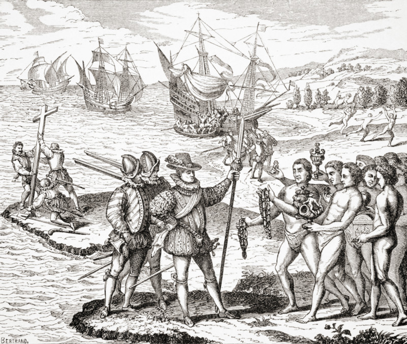 Discovery of America,12th of May,1492. Columbus erects the Cross and baptizes the Isle of Guanahami