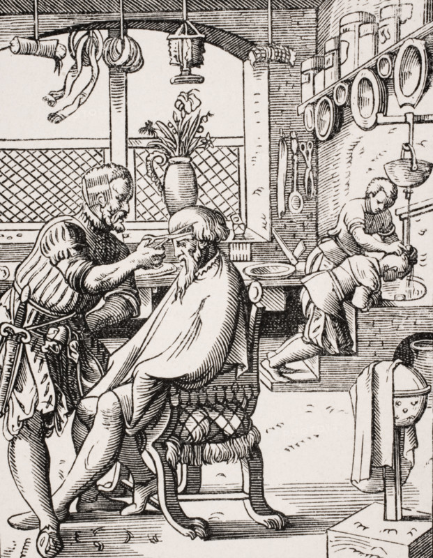 Barber. 19th century reproduction of 16th century woodcut by Jost Amman.