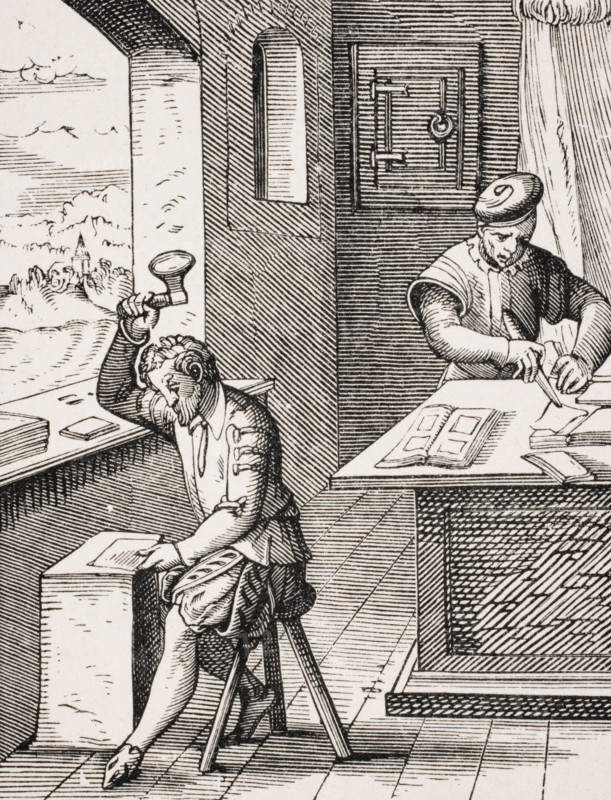 Goldbeater. 19th century reproduction of 16th century woodcut by Jost Amman.
