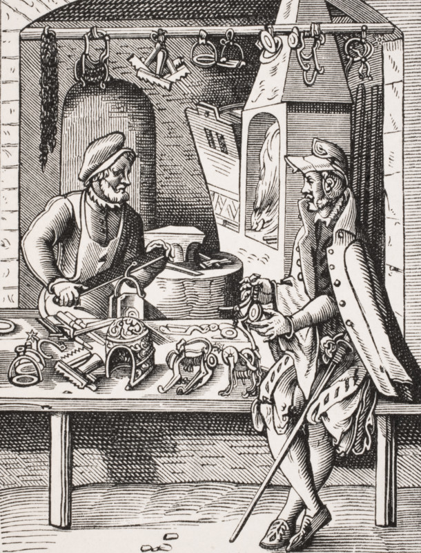 Spur maker. 19th century reproduction of 16th century woodcut by Jost Amman.