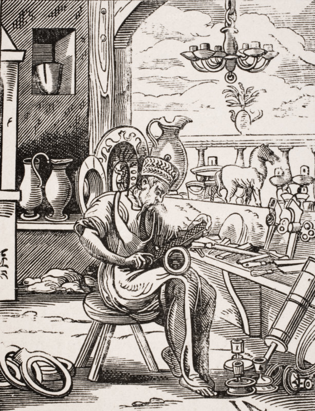 Coppersmith. 19th century reproduction of 16th century woodcut by Jost Amman.