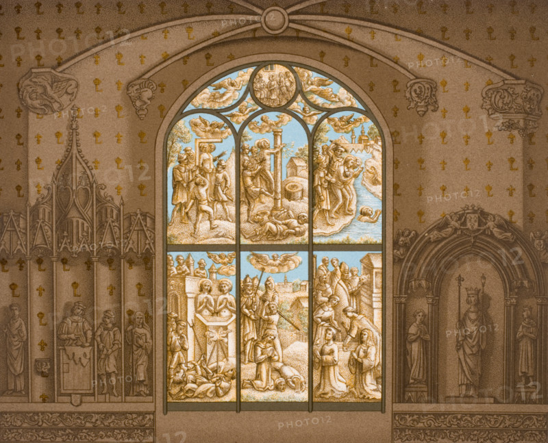 Martyrdom of Saints Crispin and Crepinien. From a window which no longer exists