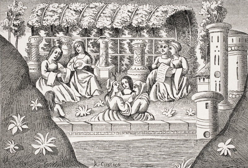 The Castle of Alamond and its Enchantments. Copy of miniature in 15th century manuscript of Marco Polo´s Travels.