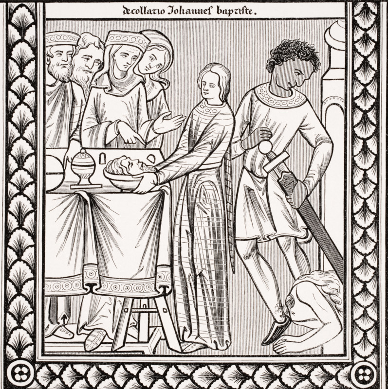 Execution of John the Baptist. Copy of miniature in 13th century psalm book of St Louis.