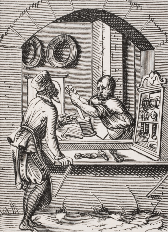 The wire worker. 19th century reproduction of 16th century woodcut by Jost Amman.