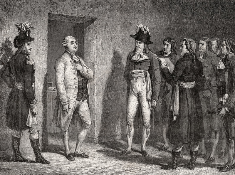 Garat proclaims the arrest of the king. Dominique-Joseph Garat,1749-1833. French revolutionary. Minister of Justice (1792-3) during the trial of Louis XVI.  Engraved by Meyer-Heine after De La Charlerie. From 'Histoire de la Revolution Francaise' by Louis