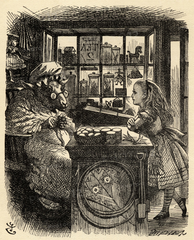 Alice and the Knitting Sheep. Illustration by Sir John Tenniel