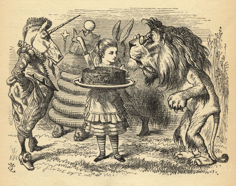 Alice with The Lion and The Unicorn. Illustration by Sir John Tenniel