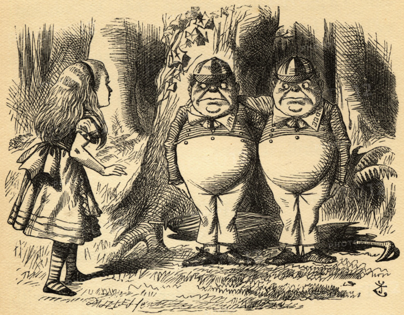 Alice with Tweedledum and Tweedledee. Illustration by Sir John Tenniel