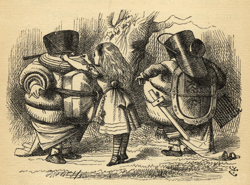 Alice with Tweedledum and Tweedledee. Illustration by Sir John Tenniel