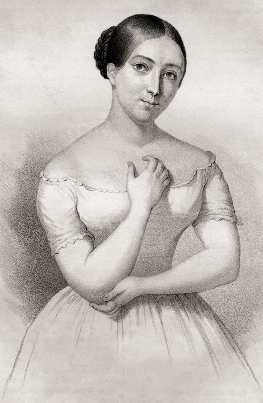 Giulia Grisi,1810-1869. Italian opera singer. 19th century lithograph by Em. Baerentzen & Co.From the book 'Figaro. Journal of Literature,Art and Music' by Georg Garstensen. Published 1841.