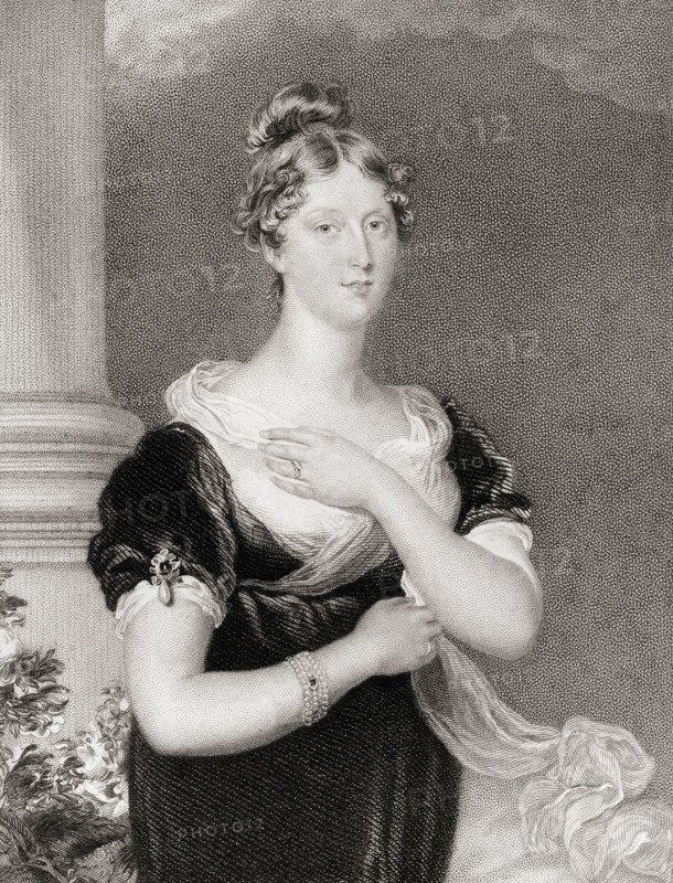 Princess Charlotte Caroline Augusta,1796-1817. Daughter of George IV. Engraved by W.Fry after Sir T. Laurence. From the book “National Portrait Gallery Volume I” published 1830.