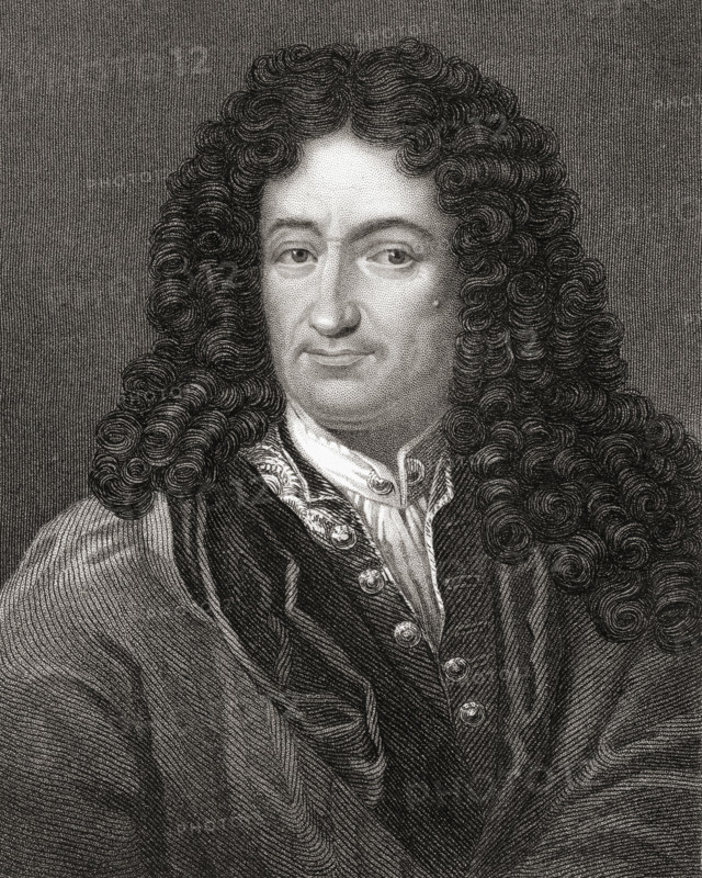Godfrey William Leibnitz,1646-1716.  German philosopher and mathematician. From the book “Gallery of Portraits” published London 1833.