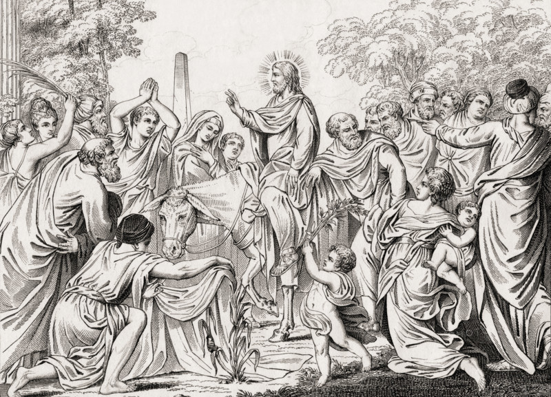 Christ's entry into Jerusalem. 19th century print from a painting by Schiavoni