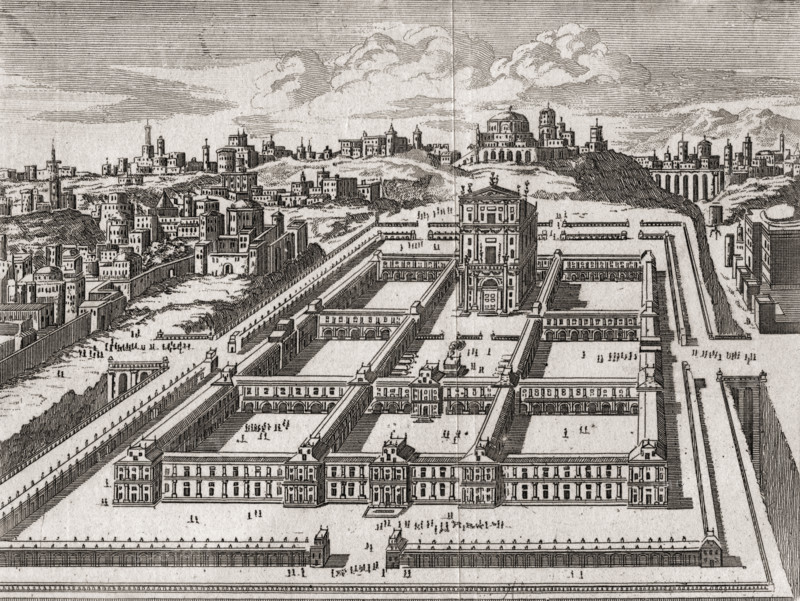 Elevation of the Temple of Jerusalem as rebuilt by Herod. 18th century engraving.