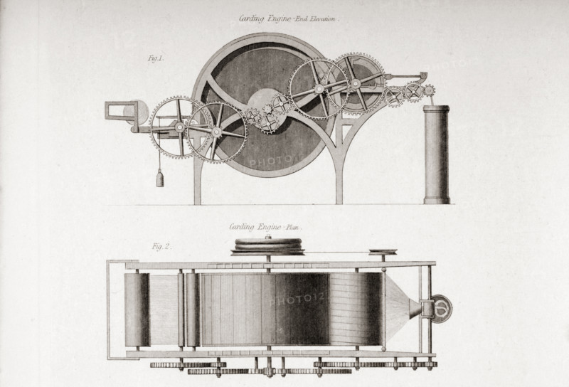 Carding Engine end election top and plan at bottom