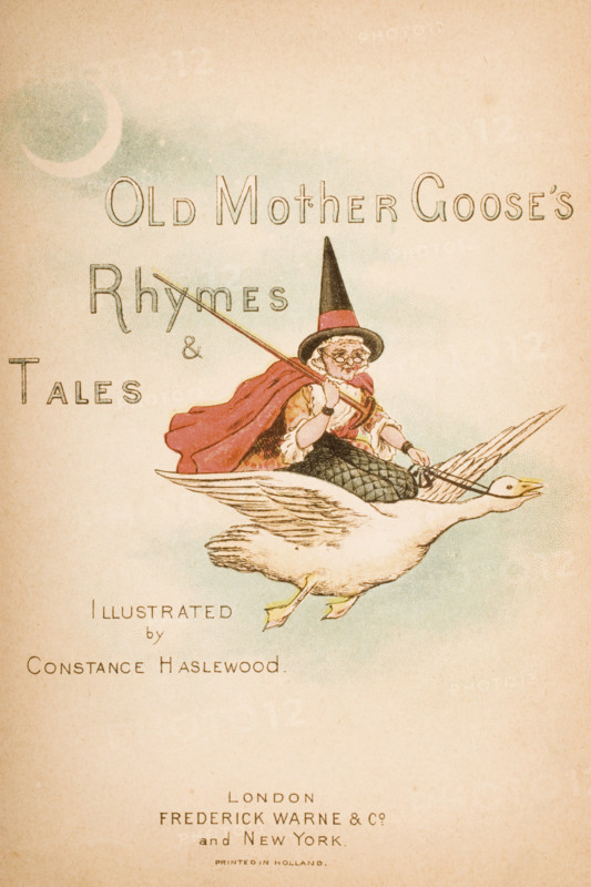 Title page illustration from Old Mother Goose's Rhymes and Tales. Illustrated by Constance Haslewood. Published by Frederick Warne & Co London and New York circa 1890s. Chromolithography by Emrik & Binger of Holland.