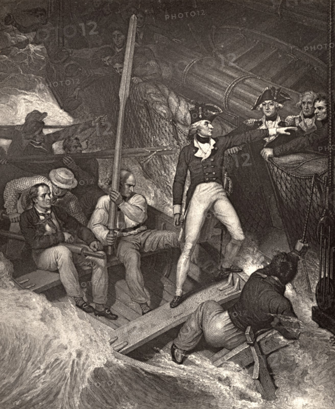 Lieut. Nelson volunteering to board a prize in violent gale. Horatio Nelson