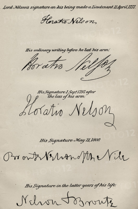 Lord Nelsons' signatures. Horatio Nelson