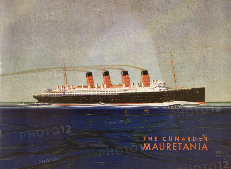 Cunard Line promotional brochure for 'Mauretania' circa 1930.