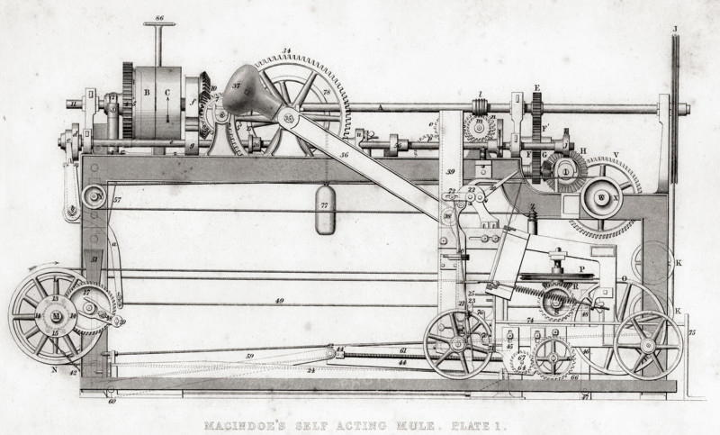 Macindoe's Self Acting Mule.  Copied by permission of the Patentee from the Machine exhibited at the Great Exhibition.