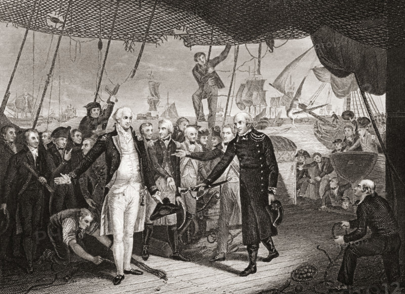 Lord Viscount Duncan's Victory. (Admiral De Winter resigning his sword on board the Venerable