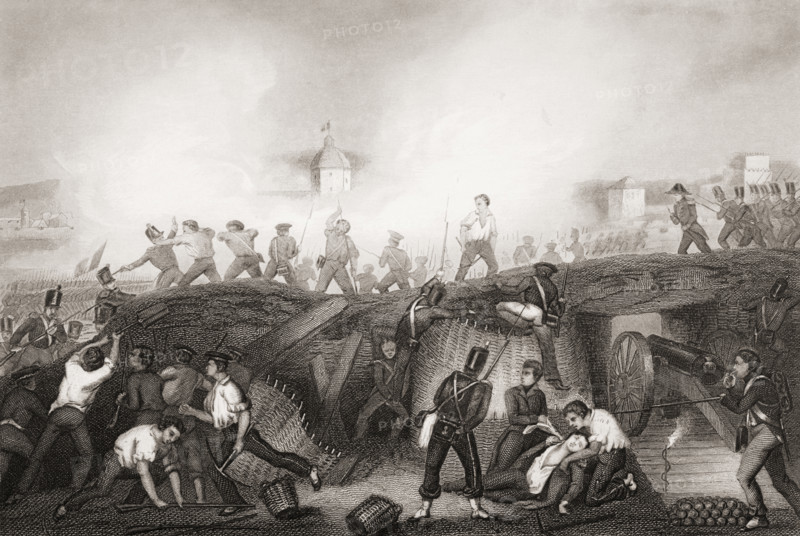 The Battle of Ciudad Rodrigo,19th January 1812.  Engraved by D.Pound after G.W.Terry. From England's Battles by Sea and Land by Lieut Col Williams