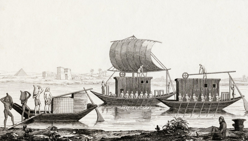 Navigation Du Nil,19th century print drawn by A.Lenoir