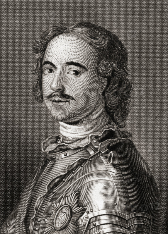 Peter the Great or Peter I 1672-1725. Tsar of Russia 1682-1725. 19th century print engraved by Edward F. Finden from the painting by Nattiere.