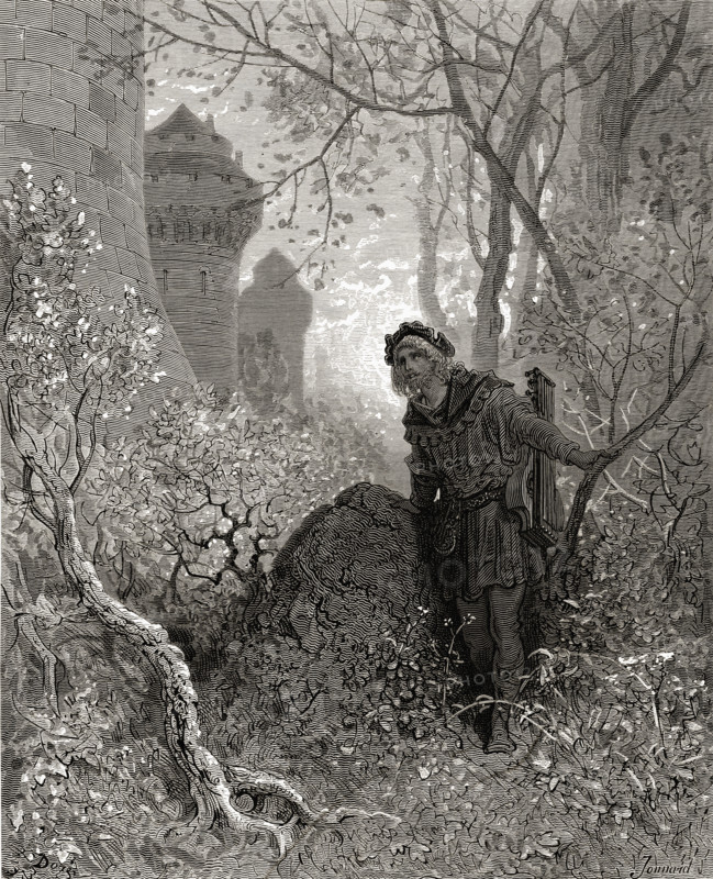 The minstrel Blondel discovers the captive Richard the Lionheart in Leopold's castle in Austria.