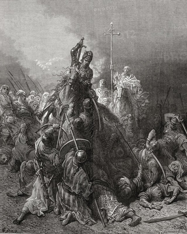 Christian knights fight Saracens.