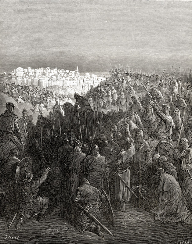 Enthusiasm of the crusaders at the first view of Jerusalem. First crusade 1099.