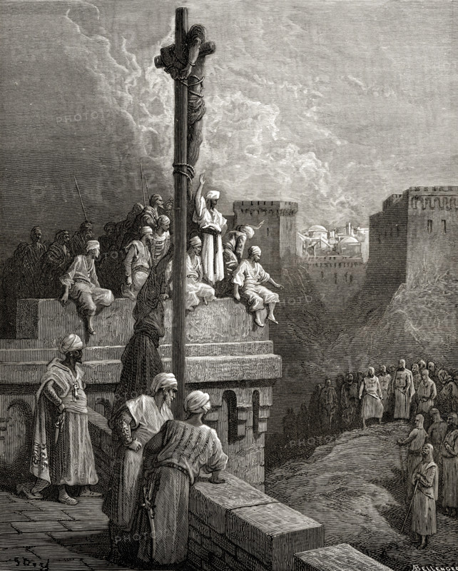 Gerard of Avesnes exposed on the walls of Arsuf.  First crusade1096 - 1146.