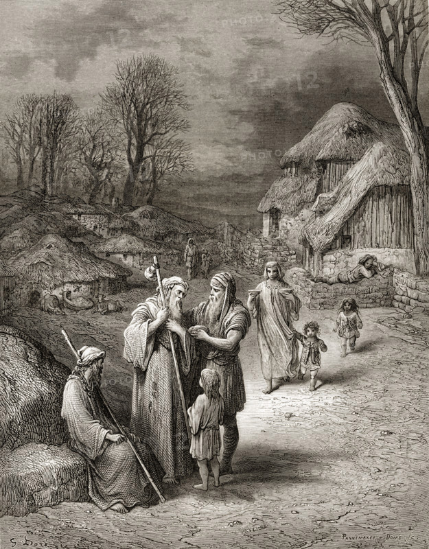 Pilgrims being fed by peasants.