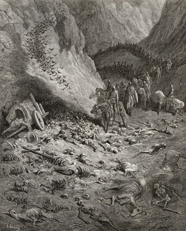 The army of the second crusade find the remains of the soldiers of the first crusade.