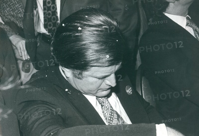 Edward Kennedy with confetti in hair