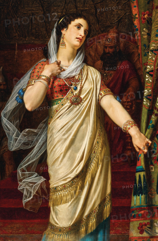 Hugues Merle (1822 to 1881), French painter: Esther before Ahasuerus (1875), the biblical heroine Esther appearing before Ahasuerus to ask him to spare her people, painting, reproduction of the painting, artwork, historical.