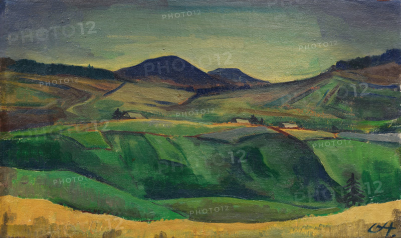 Karl Christian Ludwig Hofer, also Carl Hofer (born October 11, 1878, died April 3, 1955), German painter of Expressionism and Expressive Realism. Shown here is his work Mountain Landscape (1930s), a painting, a reproduction of the painting, in its original condition, a work of art, historical.