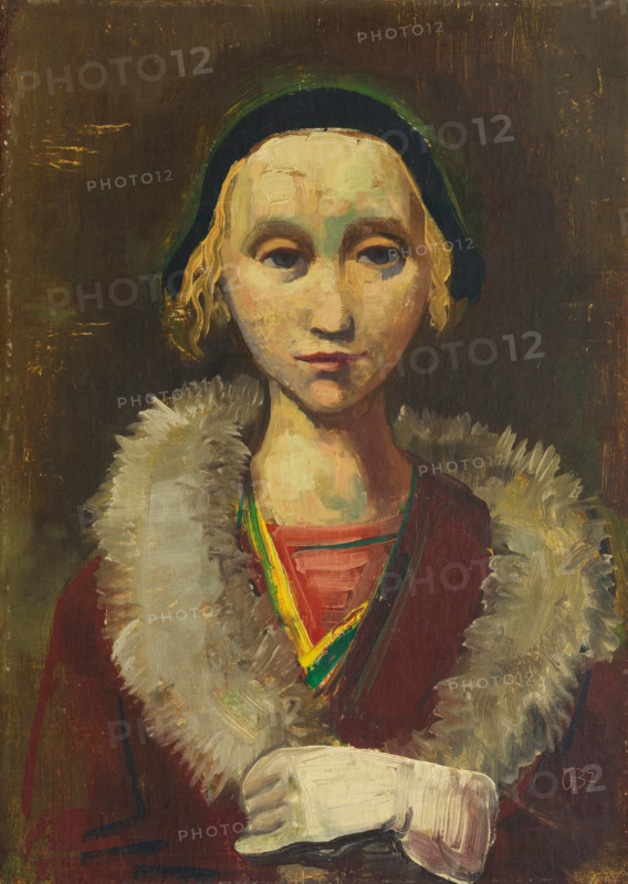 Karl Christian Ludwig Hofer, also Carl Hofer (born October 11, 1878, died April 3, 1955), German painter of Expressionism and Expressive Realism. Shown here is his work Bust Portrait of a Girl with Fur Collar and Hat (1937), a painting, reproduction of the painting, in its original condition, a work of art, historical.