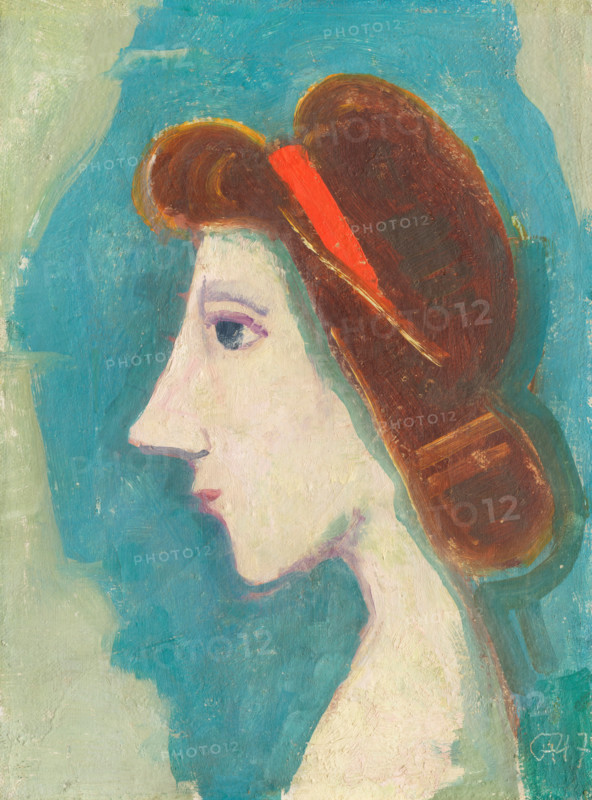 Karl Christian Ludwig Hofer, also Carl Hofer (born October 11, 1878, died April 3, 1955), German painter of Expressionism and Expressive Realism. Shown here is his work Girls Head (1947), a painting, reproduction of the painting, original condition, artwork, historical.