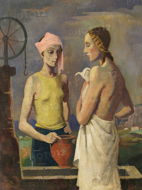 Karl Christian Ludwig Hofer, also Carl Hofer (born October 11, 1878, died April 3, 1955), German painter of Expressionism and Expressive Realism. Shown here is his work Two Women at the Well (1940), a reproduction of the painting in its original condition, a work of art, historical.