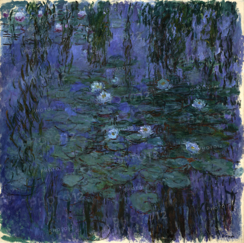 Claude Monet (born Oscar-Claude Monet on November 14, 1840, in Paris; died December 5, 1926) was a significant French painter, a member of the Impressionist movement. Shown here is his work, Blue Water Lilies (1916–1919).