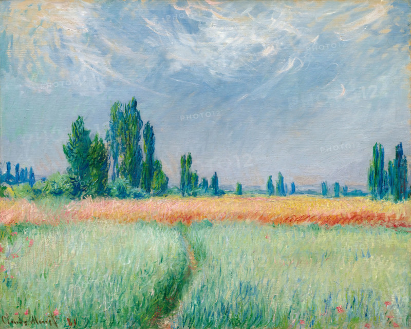 Claude Monet (born Oscar-Claude Monet on November 14, 1840, in Paris; died December 5, 1926) was a significant French painter, a member of the Impressionist movement. Shown here is his work, Champ de BlE (1881), a wheat field.
