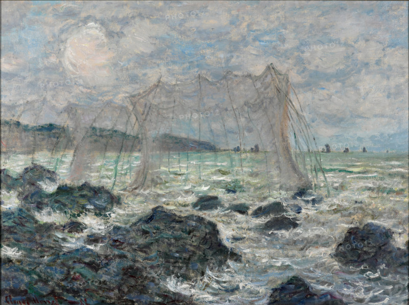 Claude Monet (born Oscar-Claude Monet on November 14, 1840, in Paris; died December 5, 1926) was a significant French painter, a member of the Impressionist movement. Shown here is his work, Fishing Nets at Pourville (1882).