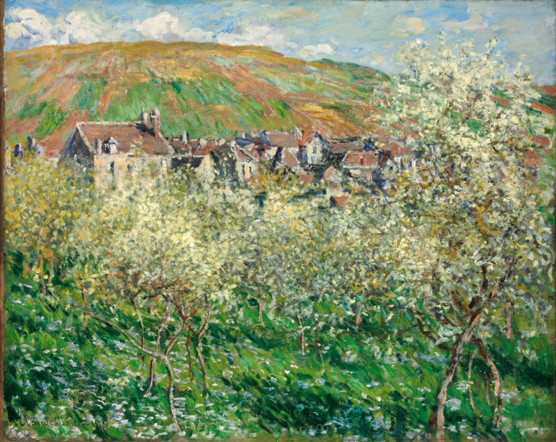 Claude Monet (born Oscar-Claude Monet on November 14, 1840, in Paris; died December 5, 1926) was a significant French painter, a member of the Impressionist movement. Shown here is his work, Flowering Plum Trees (1879).